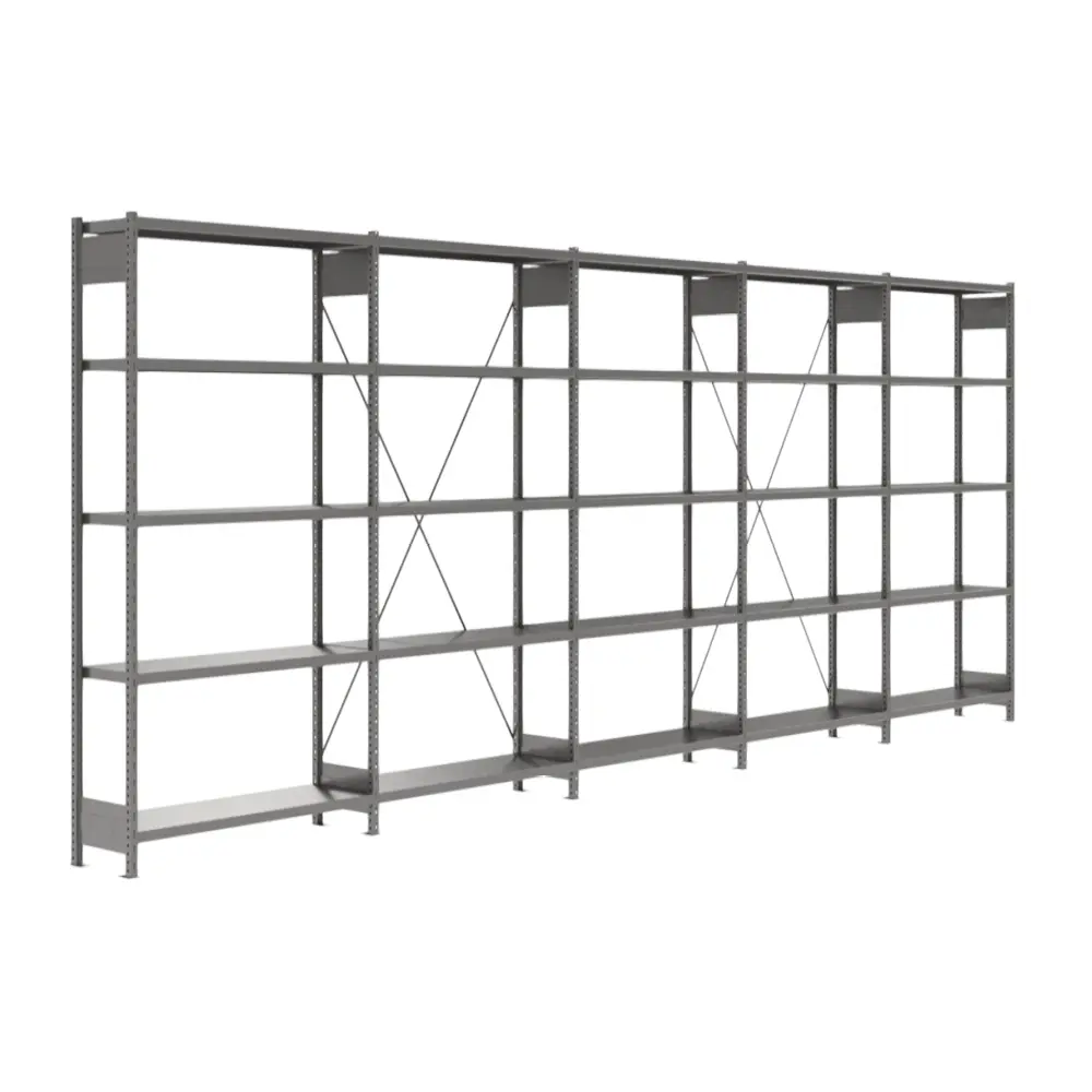 Stålreol 5 hylder. Dybde 400 mm. Højde 2000 mm. 5 fag. Stålreol 40 cm dyb.